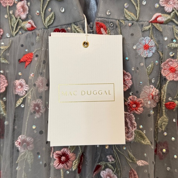 NWT Mac Duggal Embroidered Illusion High Neck Long Sleeve A Line Gown Size 14 - Picture 11 of 12